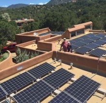 Large, 34 panel installation even offsets the electrical heating in this Santa Fe home.